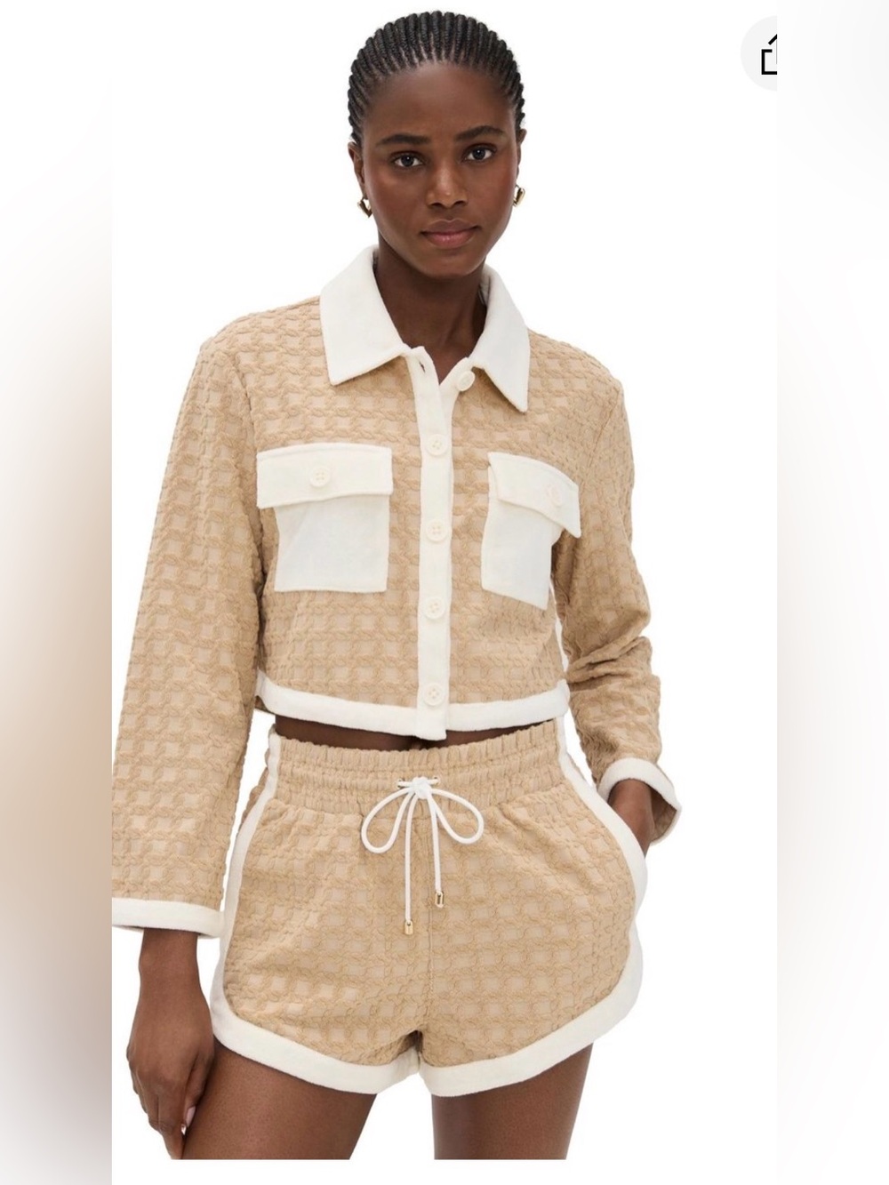 Veronica beard Zariah Cropped Cardigan & Mulberry Drawstring Short Set